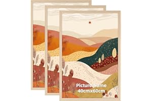 Hoikwo Lot de 3 Cadre 40x60 cm Bois, Naturel, Cadre 60x40 cm en Aluminium, Pour, Poster, Photos, Puzzles, Suspension Horizontale ou Verticale