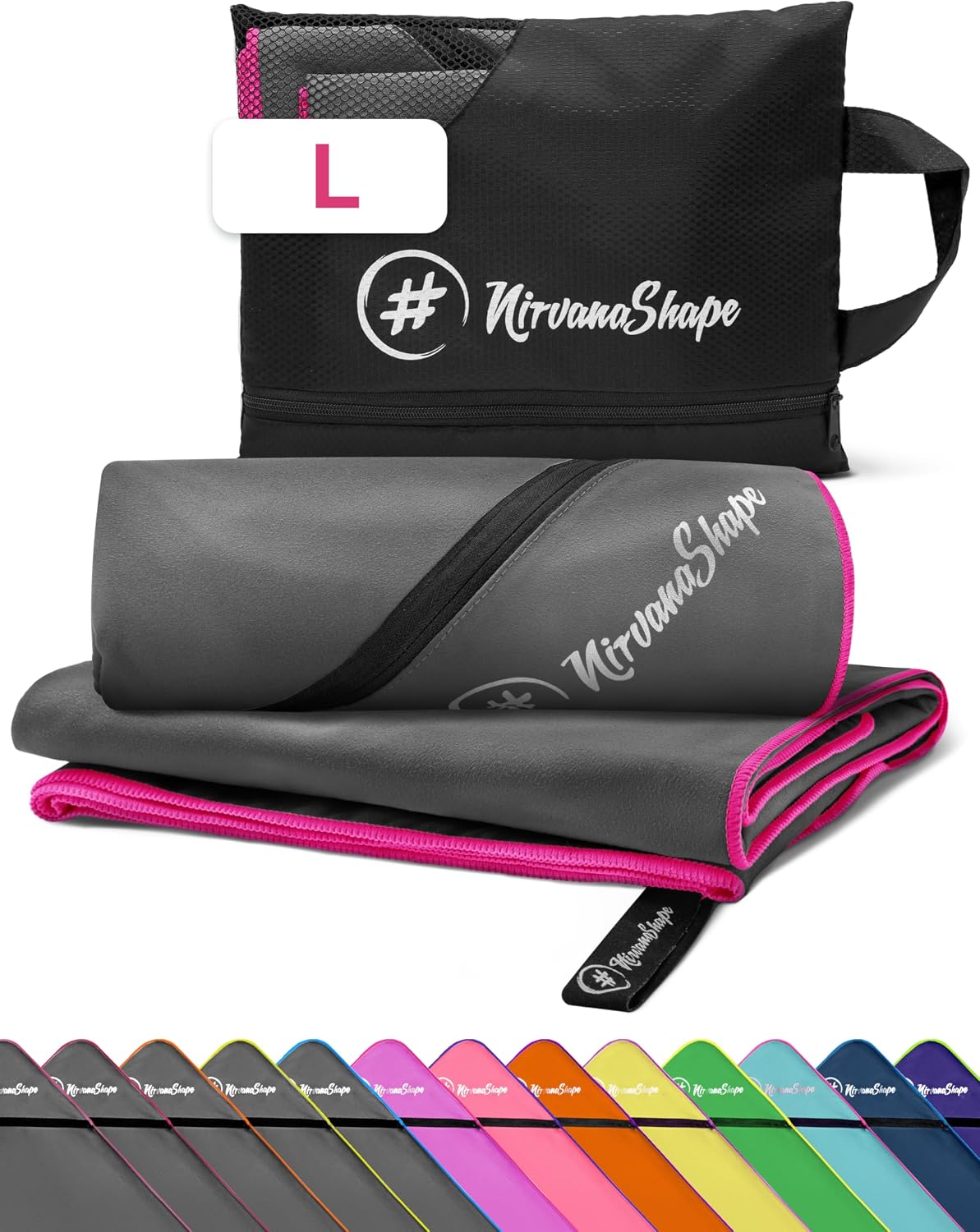 NirvanaShape Microfibra - Toalla de Viaje, para Playa, Deporte, L 140 x 70 cm