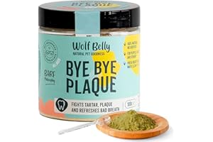 WOLF BELLY NATURAL PET GOODNESS Wolf Belly - Polvos para Mal Aliento Perros 100% Natural (180 gr) Alternativa al Cepillo Dientes Perro y Pasta de Dientes, Algas Antisarro Gatos, Reduce Sarro Perros, Cuidado Bucal - Bye Bye Plaque