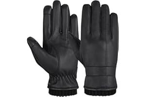 Hand Fellow Guanti in vera pelle da uomo in pelle foderati in pile touch screen guanti invernali guanti termici (costina nera, S)