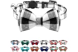 Joytale Obroża dla kota z dzwonkiem i muszką, szybkie odpinanie, obroża bezpieczeństwa dla kotków i kotów, miękka obroża w kratę, 1 opakowanie, czarna