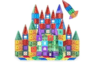 Playmags Ensemble De 100 Blocs de Construction Magnétiques pour Enfants - Jouets À Aimant Puissant STEM - Tuiles Magnétiques Colorées Et Durables Et Livre D'idées