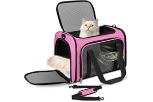 Lohofrnny Trasportino per Gatti, 43x28x28cm Trasporto per Gatti e Animali fino a 5 kg, Trasportino per Animali Portatile Pieghevole, Trasportino per Viaggi Lunghi e Brevi (Rosa)
