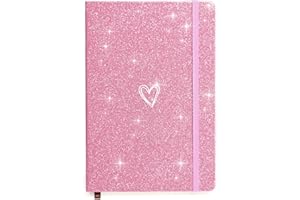 ZTUOK Carnet A5 à paillettes ligné pour filles et femmes, joli journal ligné avec couverture rigide en forme de cœur pour le travail, l'école, la prise de notes, le travail – Rose