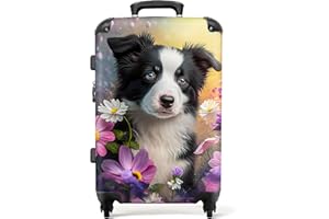 NoBoringSuitcases.com Valise Enfant, Grande Valise, Bagages Enfant, Valise Enfant Roulette, Serrure TSA, Valise 23kg, Valise Roulette Enfant, Valise Grande Taille (67cm - 72L), (Chien - Violet)