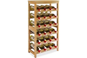 STELLSTAR Vino estantería de Vino 24 Niveles con Tablero de Mesa, 6 Niveles de bambú Madera botelleros Vino apilable， Independiente para despensa de Cocina, Natural