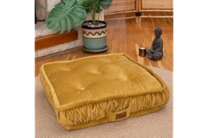Dekorist Floor Cushion, Floor Pillow Thick Floor Seating, Comfortable Supportive, Quilted Soft Booster Seat Pad for Yoga Meditation, Cat and Dog bed, Yoga cushion, 22X5 inch, Gold