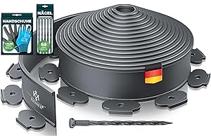 KESSER® Flexible Rasenkante aus Kunststoff Länge 10m Höhe 5cm, mit 65 Erdanker + 1 Paar Handschuhe Beeteinfassung Beetumrandung Beetbegrenzung Mähkante Pflastersteine Palisade - Anthrazit
