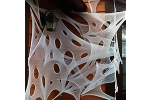 obqo Halloween Deko Spinnennetz Groß, Halloween Spinnweben Dehnbar mit 5 Erdnägel für Garten Outdoor, Riesen Spinnennetz Dekoration Draußen für Halloween Horror Deko(100 x 200 cm)