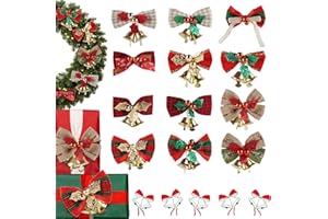 XIMEY Mini Lazos de Navidad, 12 Piezas Lino Lazos Navideños con Campanas, Arcos para Árboles de Navidad, Arcos Decorativos de Navidad, Lazos para Árboles de Navidad, Coronas Navideñas Decoración