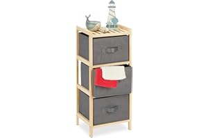 Relaxdays Badregal mit 3 Körben Estantería Baño con 3 Cestas Plegables, Almacenaje, Repisa Pequeña con Cajones, 65x28x25,5 cm, Gris, Madera