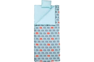 Wildkin Kids Original Sleeping Bag for Boys and Girls, Features Elastic Storage Strap & Storage Bag, Perfect Size for Slumber Parties, Camping, and Overnight Travel, BPA-free (Elephants)