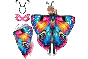 Mishopy Schmetterling Kostüm Kinder Mädchen Schmetterlingsflügel mit Maske Stirnband Karneval Halloween Kostüm Feenflügel Cape Schmetterling Flügel Kinder Mädchen (Rosenrot)