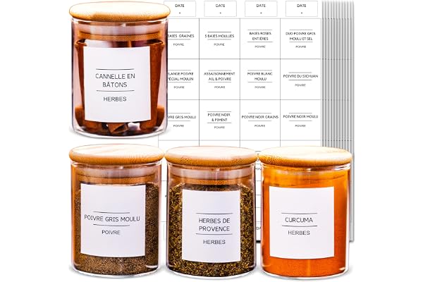 168 Etiquettes à épices Autocollantes minimalistes pré-imprimés Impermeable Personnalisable Rangement Cuisine Noir sur Blanc Convient Tout Les bocaux
