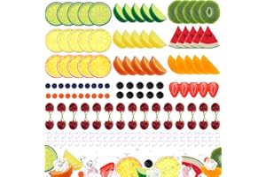 Gresorth 160pcs Artificial Kiwi Slice Yellow Peach Lemon Decoration Fake Watermelon Strawberry Block Realistic Raspberry Blueberry Cherry Ice Cube Display