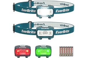 EverBrite Lampada Frontale LED da 2 Pezzi, Torcia Frontale 200 Lumen con 5 Modalità di Luce Bianca/Rossa/Verde, Lampade da Testa con Angoli di Luce Regolabili a 65° per Campeggio, Corsa, Pesca (Blu)