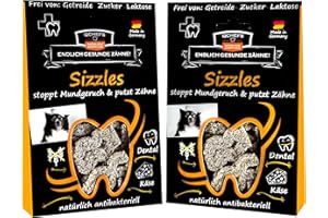 QCHEFS 2 x Sizzles: Dog Dental Care Antibacterial Against Bad Breath and Teeth - as Grain-Free Hypoallergenic Treats After Dog Food - Perfect