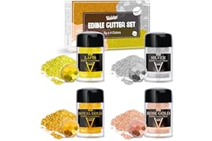 VIVIDYE Edible Glitter - 4 Colours Luster Dust Edible Glimmer Powder for Sparkling Drinks, Foods, Wine, Beverage, Cake - Food Grade Shimmer Dust Powder for Cocktails, Baking, Cupcakes Decoration - 5g Bottles