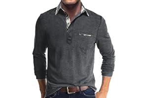 Comilaka Polo Hombre Manga Larga Contraste Camiseta Poloshirt Casuales Otoño Invierno