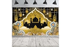 BAEIDO Ramadan Mubarak Banner 2025, Extra Large Tissu Eid Kareem Backdrop for Decorations, 72 x 44 Inch Star Moon Lanterns Castles Photo Booth Background for Islamic Muslim Al-Fitr Party Supplies