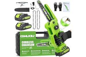 CQWLKEJ Mini Chainsaw Cordless 8inch Electric Chainsaw Pruning Chain Saw with Oiler System, 2PCS Rechargeable Batteries 2 Chains and Carrying Case Portable Battery Chainsaw for Pruning
