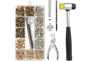 Nizirioo - Set di 360 Borchie in Pelle, 3 Misure, Con Martello in Gomma e Pinza per Lavori Fai Da Te