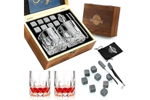 SOVYIME Lot de 8 verres à whisky en granit, 2 verres en diamant et un sac en velours pour boire du whisky écossais ou du gin, boîte en bois pour Noël, un anniversaire, la retraite