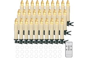 Cibnew Christbaumkerzen Kabellos Weihnachtskerzen Outdoor LED Kerzen mit Fernbedienung,Timer-Funktion Warmweiß Wasserdichte Dimmbar für Weihnachtsbaum,Geburtstags,Party(30er Beige)
