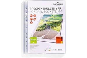 Durable Buste trasparenti A4 Premium, foratura universale, finitura lucida, apertura lato superiore, in PP riciclato, confezione da 100 pezzi, trasparente, 268419