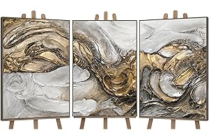 YS-Art XXL Abstract Acrylic Multi-part Painting on Canvas with Frame Tsunami Hand-painted Wall Pictures Living Room Home Decor Pictures Real Art 95x48 inches
