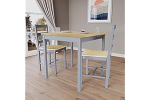 Vida Designs Yorkshire Dining Table and Chairs Set Kitchen Home Furniture (Grey & Pine, 2 Seater)