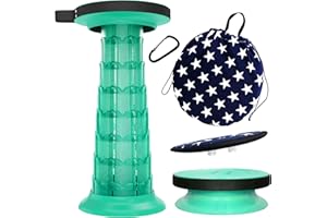 ALEVMOOM 20.4“Portable Telescopic Stool with Cushion, Collapsible Stool Retractable More Sturdy Capacity 440Ibs, Lightweight Camping Stools Folding Stool for Garden Fishing Hiking BBQ with Bag (Green)
