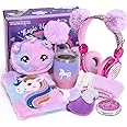 Unicorn Gifts for Girls 6 7 8 9 10 11 12 Years Old with 3.5mm Wired Headphones Locked Notebook Plush Bag Purse Socks Mirror Water Bottle Kids Unicorn Toys Christmas Birthday Gift for Teen Age 6+