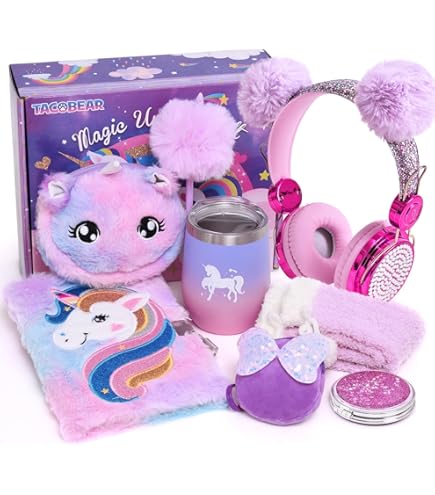 Eenhoorn Geschenken voor Meisjes Leeftijd 5 6 7 8 9 10 Zacht Geheim Dagboek Licht Up Pluche Speelgoed Ster Kussen Hoofdband Oogmasker Water Fles Ketting Eenhoorn Speelgoed Verjaardagscadeaus