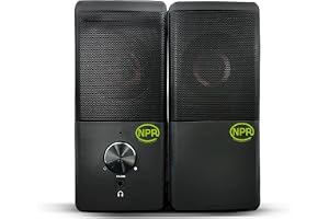 NPR Multimedia PC Speakers, 2.0 Channel Stereo USB Powered Speakers with Headphone Jack, Volume Control & 3.5mm Audio Cable for PC, Laptop, Tablet, Mobile Phone, Gaming Setup, Black, 2-Year Warranty