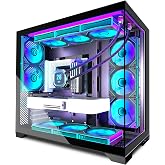 ANSAITE ATX 9 PC Case Pre-Installed PWM ARGB Fans, Mid-Tower Gaming PC Case, Tempered Glass Panoramic Computer Case with Type