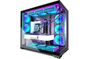 ANSAITE ATX PC-chassi med 9 förinstallerade PWM ARGB-fläktar, Mid-Tower Gaming PC-chassi, panoramahölje i härdat glas med Typ