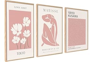 ag.art deco Quadri Moderni Soggiorno con Cornice in Legno A4 21x30 cm | Poster da Parete | Quadri Camera da Letto o il Soggiorno | Set di 3 Stampe da Parete (Matisse Rosa Pastello)