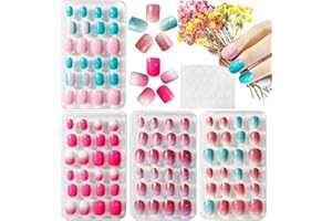 Kalolary 4 scatole bambini Unghie finte, Colore sfumato Kit Stampa su pre-colla Full Cover per ragazze - B