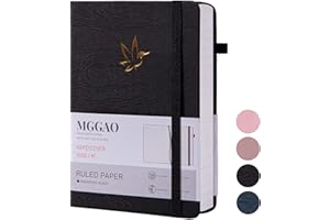 MGGAO Notatnik w linie, pamiętniki do pisania, w linie uczelni, z 320 ponumerowanymi stronami, notatnik w twardej okładce do pisania dziennika, gruby papier 100 g/m², rozmiar A5 do pracy, nauki