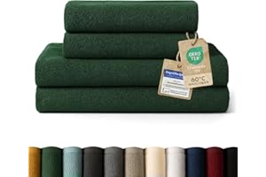 ‎BLUMTAL Blumtal Premium Frottier Handtücher Set 4 teilig 100% Baumwolle - Oeko-TEX zertifiziertes Badetuch 2X (70x140 cm) + Towel 2X (50x100 cm) - saugstarkes Frottiertücher Set - Handtücher Grün Dunkel