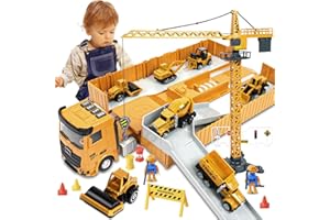 Aolso Juego de juguetes de camión de construcción para niños de 3 a 8 años, estilo realista, amarillo