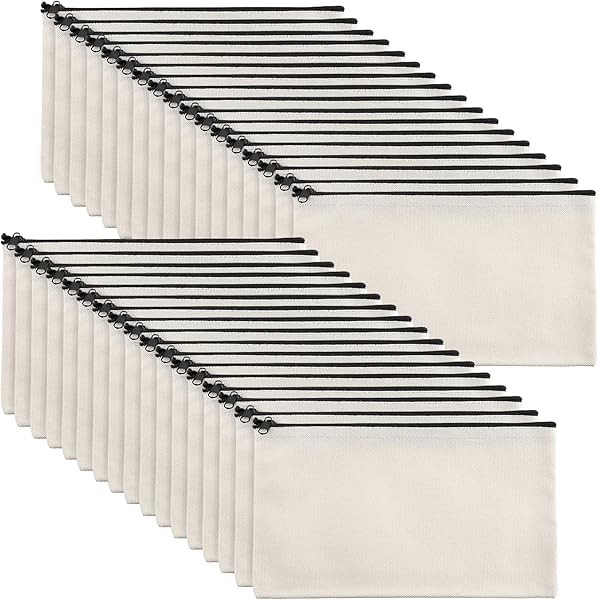 Yarlung 30 Pack 8x5 Inches Canvas Zipper Pouch, Blank DIY Craft Pen Pencil Case Multipurpose Makeup Bag For Cosmetic, Invoice Bill, Travel Toiletry, 6