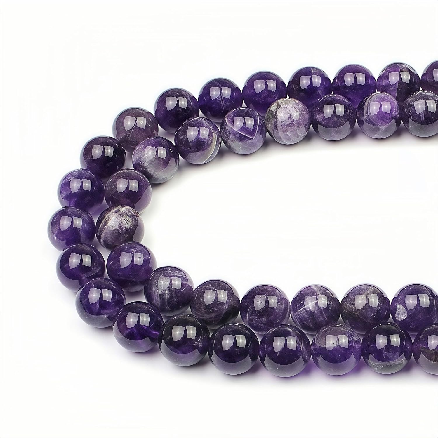MJDCB 8mm 43 piezas Cuentas de Piedra Amatista Bicolor Redondas Sueltas Piedras Semipreciosas Naturales para Hacer Joyas Pulseras Collares