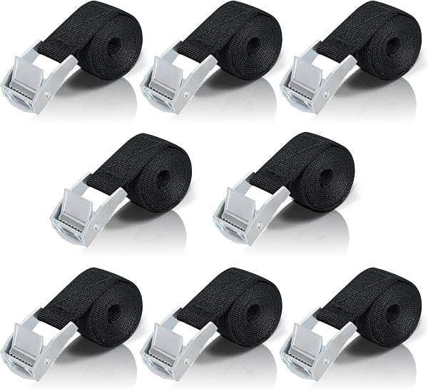 Correa de Amarre 1M, 8 Piezas Cinchas de Amarre con Correas Tensoras de Presión, Cinturón Tensor de Carraca con Hebilla para Portaequipajes de Coche, Portabicicletas, Surf, Kayak, Motocicletas - 1