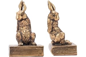 MERVKIS Book Ends for Shelves to Hold Books Hevay Duty,Decorative Bookends for Bookshelf Décor,Cute Animal Rabbit Book Stopper Easter Bunny Statues for Home, Office Desk, Living Room Decoration,1 Pair (Gold)