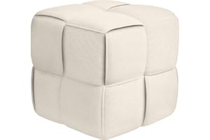 CLP Puff Forinta de Pana, Cuadrado Acolchado, diseño Moderno Beige, cómodo y Estable para salón y Dormitorio, Color:Crema