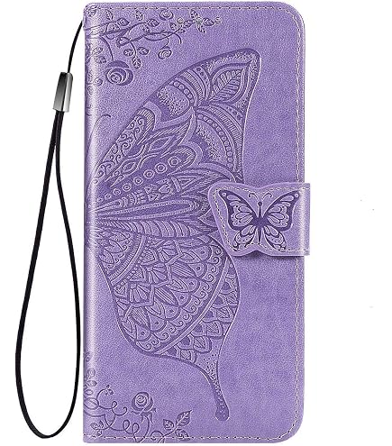 Hülle Für Huawei Y6P Im Brieftaschen-Design - PU Leder Flip Cover Mit Schmetterlingsmuster, Lila