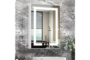LORDISE Bathroom Mirror Cabinets - Wall Mounted Bathroom Cabinets with Led Lights - Illuminated Mirror Cabinet Storage with Anti Fog, 3 Colors Dimmable Memory Function Touch Sensor 500 x 700 mm