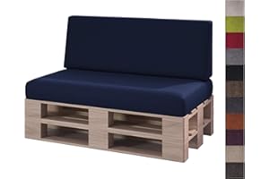 sunnypillow Pallet Cushion with Removable Cover, Cold Foam, Pallet Cushion, Pallet Sofa, Seat Cushion, Backrest, Indoor, Outdoor, Set of 2, 120 x 80 cm, Blue